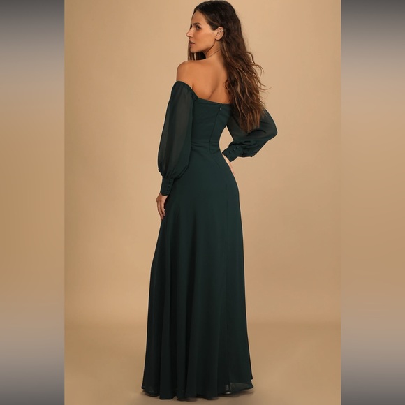 Feel the Romance Emerald Green Off-the-Shoulder Maxi Dress - Picture 3 of 5